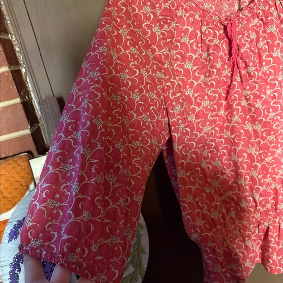 Lauren Ralph Lauren Jeans Co.Women's Peasant Top Shirt Muted Red Beige Print - Picture 7 of 7